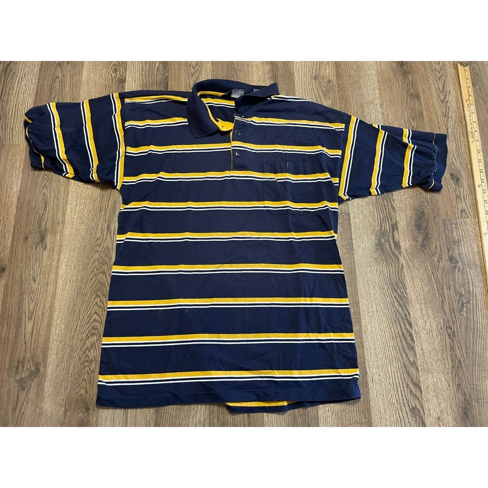 Greenline Shirt, Men's Size Large, Blue Yellow, Striped, Polo, Short Sleeve